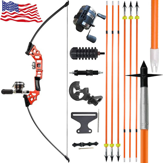 AMEYXGS Bowfishing Recurve Bow Set With Reel And Fiberglass Arrows