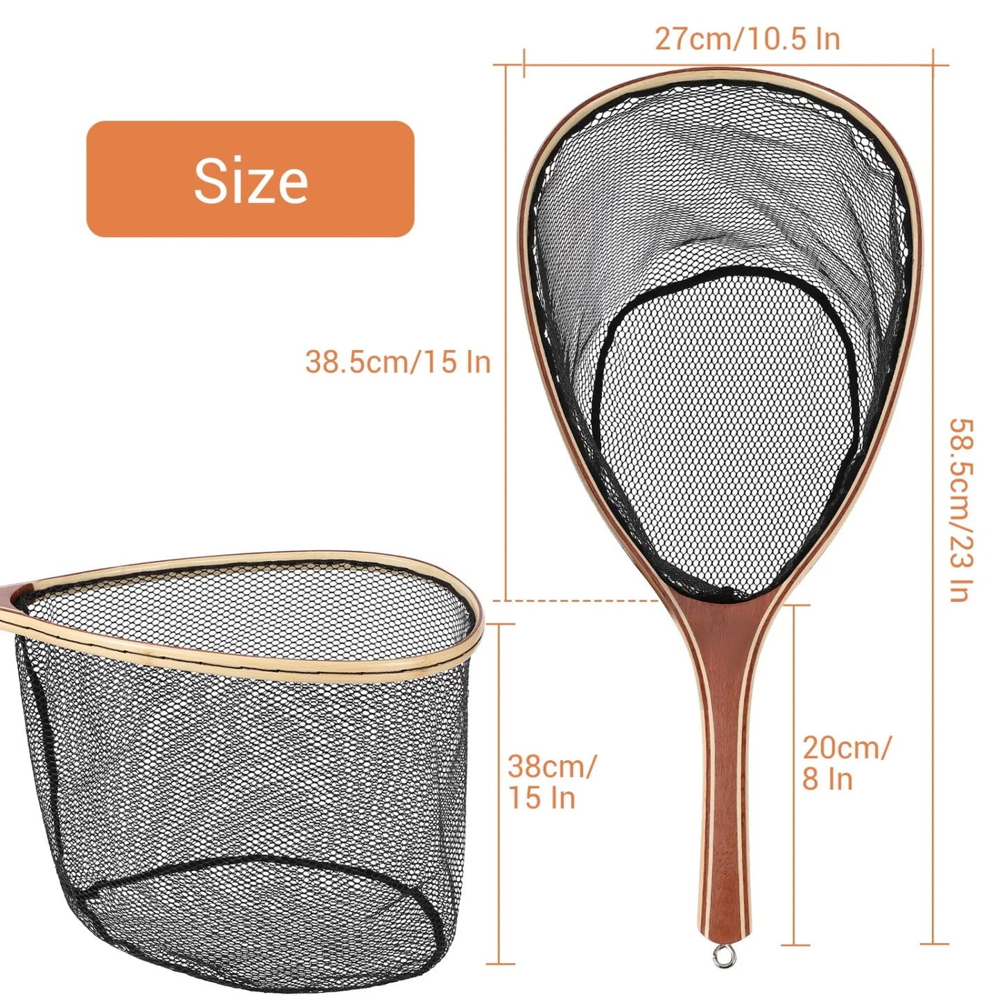 HiMISSH Fly Fishing Net Wooden Frame Trout Landing Net