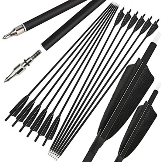 Carbon Archery Arrows With Turkey Feather Fletching And Removable Tips